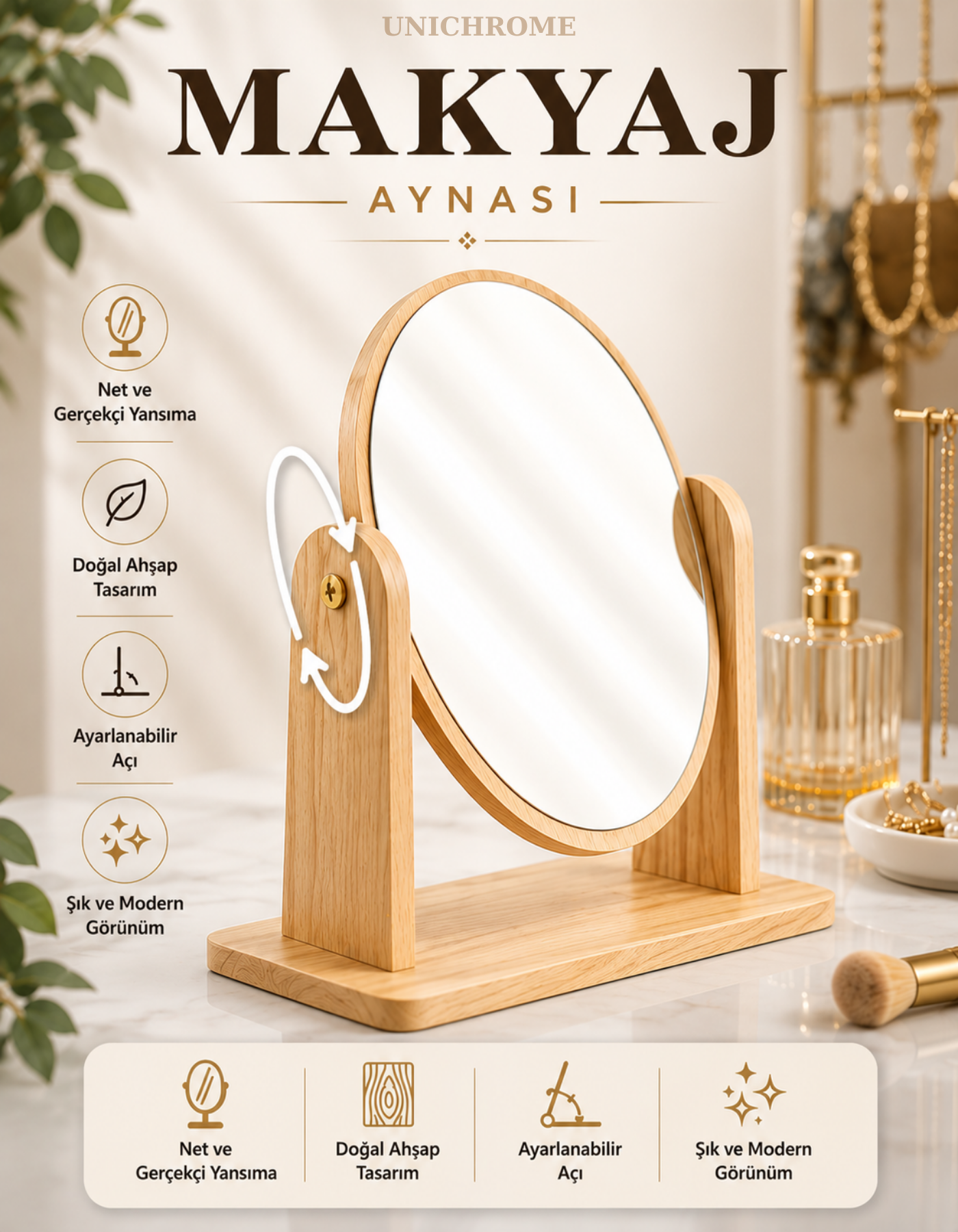 El Aynası Masa Aynası Makyaj Aynası Ayarlanabilir Yuvarlak Makeup Mirror