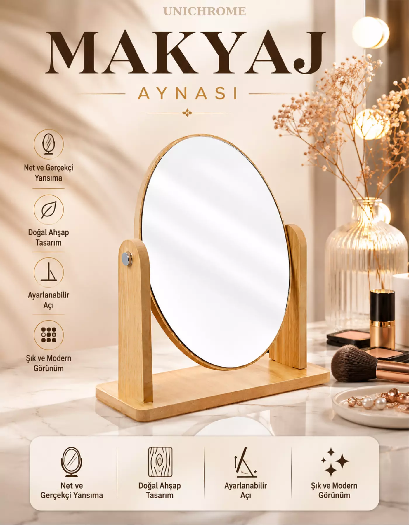 El Aynası Masa Aynası Makyaj Aynası Ayarlanabilir Yuvarlak Makeup Mirror