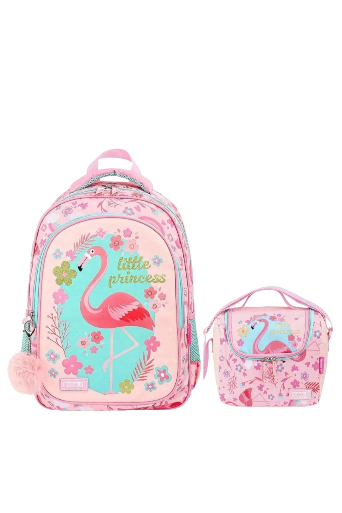 Flamingo Baskılı Kız Çocuk İlkokulu Çantası Ve Termoslu Beslenme Çantası Seti