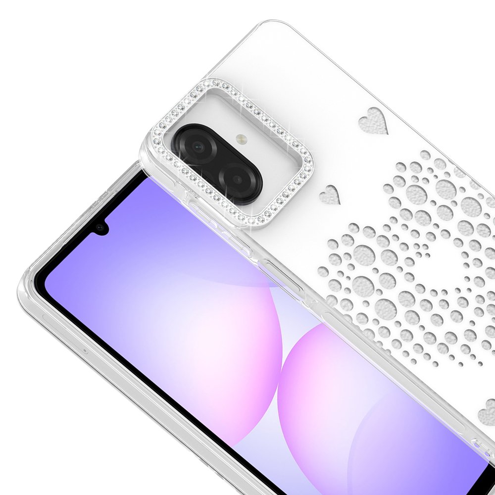 Galaxy A07 Kılıf Damla Taşlı Kalp Desenli Rivas Sert PC Kapak
