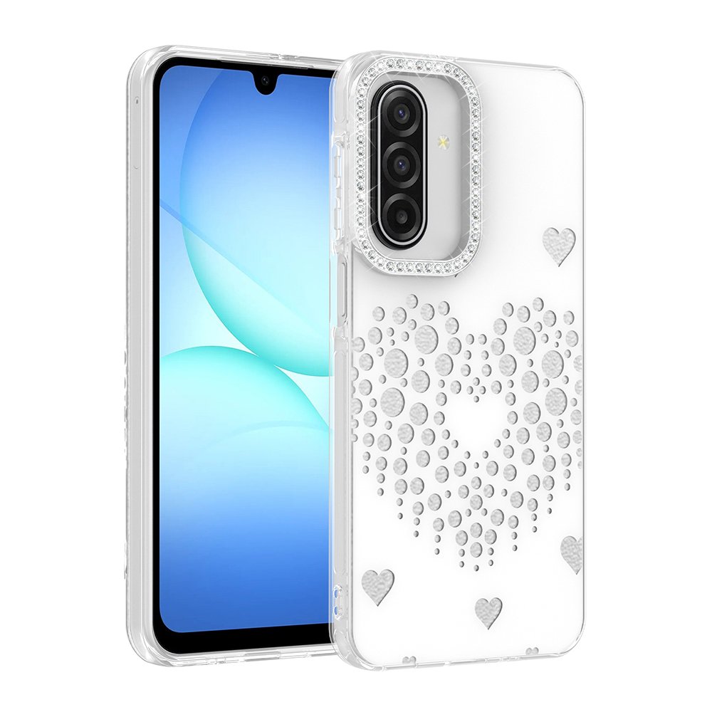Galaxy A17 Kılıf Damla Taşlı Kalp Desenli Rivas Sert PC Kapak