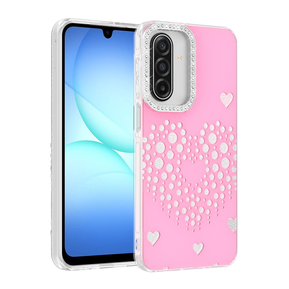Galaxy A26 Kılıf Damla Taşlı Kalp Desenli Rivas Sert PC Kapak