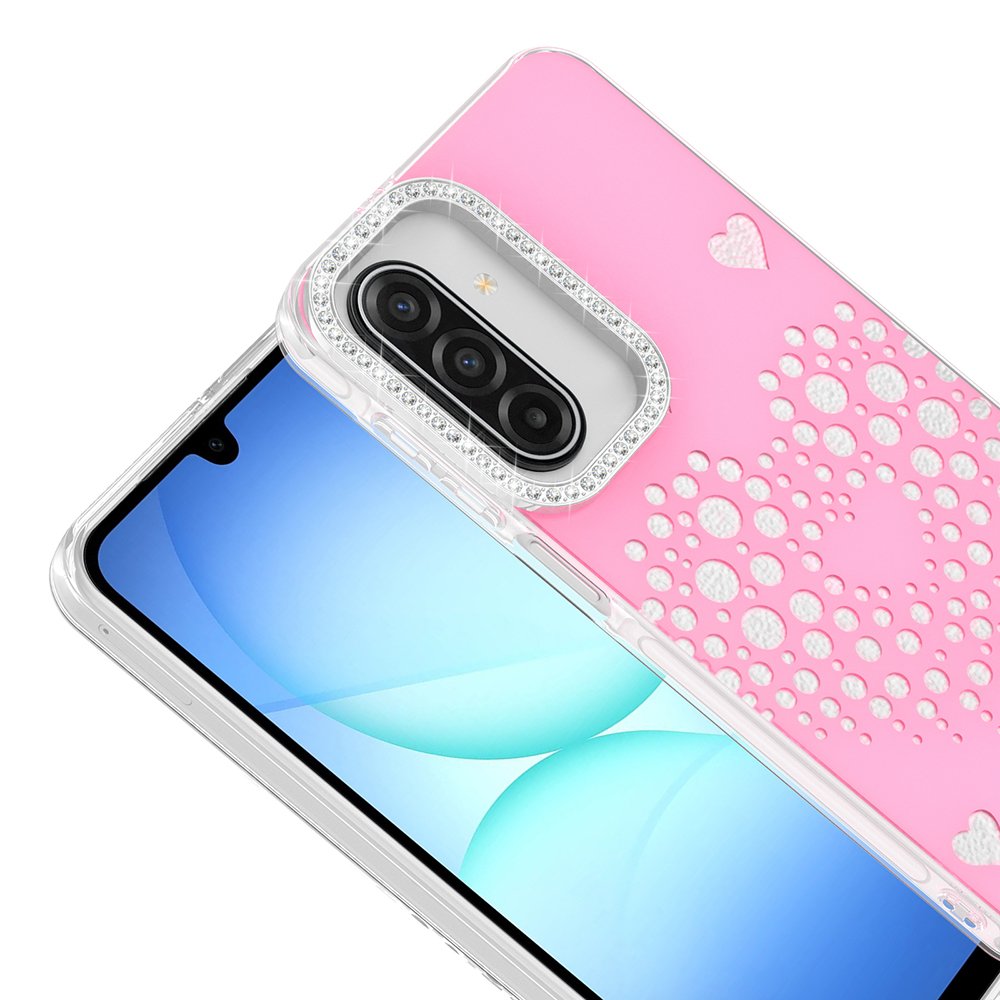 Galaxy A26 Kılıf Damla Taşlı Kalp Desenli Rivas Sert PC Kapak