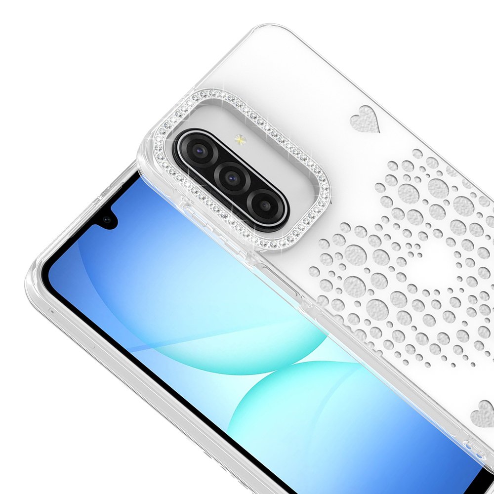 Galaxy A27 Kılıf Damla Taşlı Kalp Desenli Rivas Sert PC Kapak