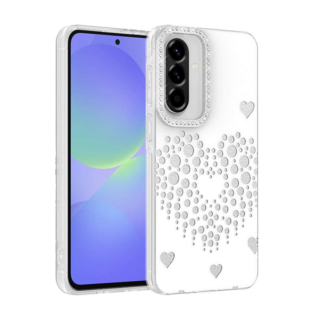 Galaxy A36 Kılıf Damla Taşlı Kalp Desenli Rivas Sert PC Kapak