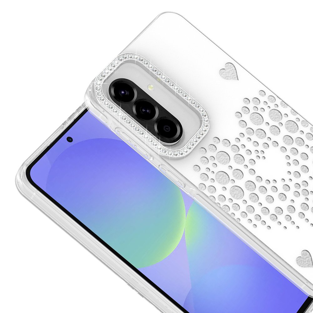 Galaxy A36 Kılıf Damla Taşlı Kalp Desenli Rivas Sert PC Kapak
