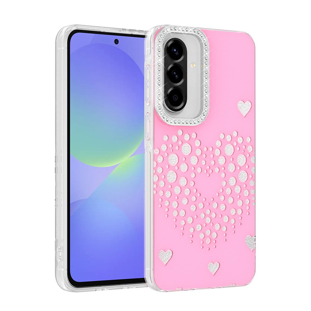 Galaxy A37 Kılıf Damla Taşlı Kalp Desenli Rivas Sert PC Kapak