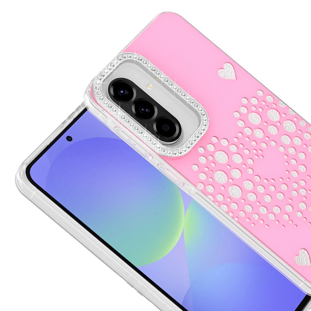 Galaxy A56 Kılıf Damla Taşlı Kalp Desenli Rivas Sert PC Kapak