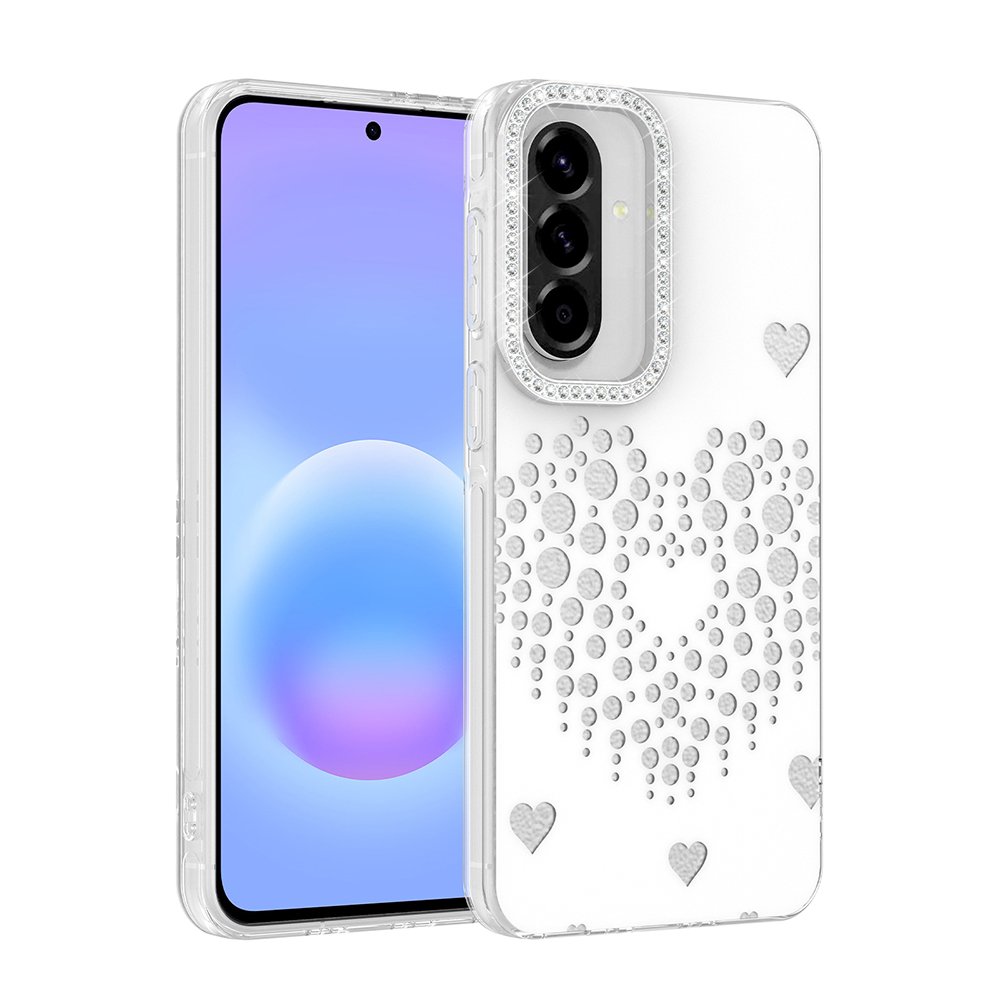 Galaxy A57 Kılıf Damla Taşlı Kalp Desenli Rivas Sert PC Kapak
