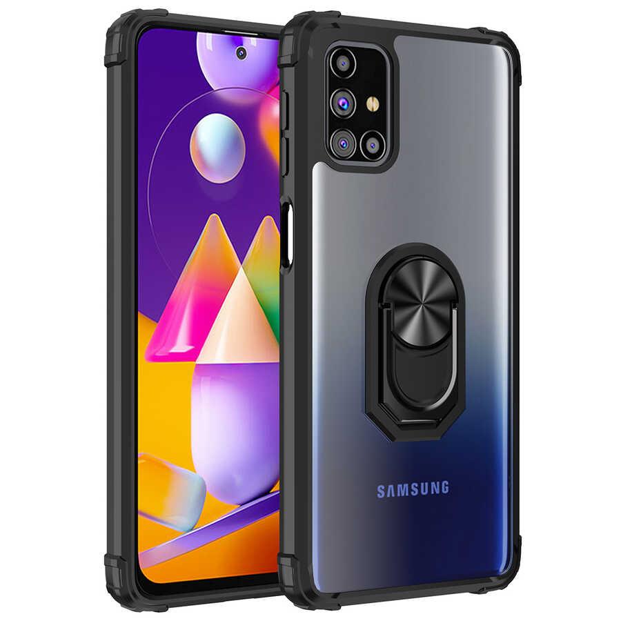 Galaxy M31S Kılıf Kenarları Renkli Antişok Şeffaf Yüzüklü