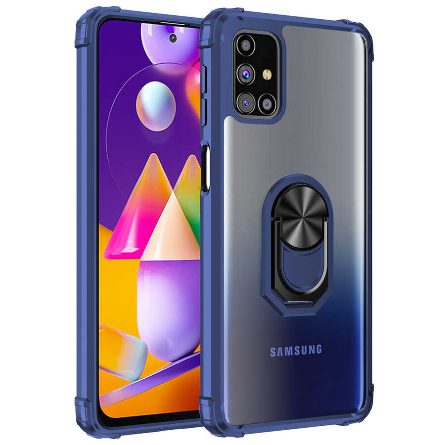 Galaxy M31S Kılıf Kenarları Renkli Antişok Şeffaf Yüzüklü
