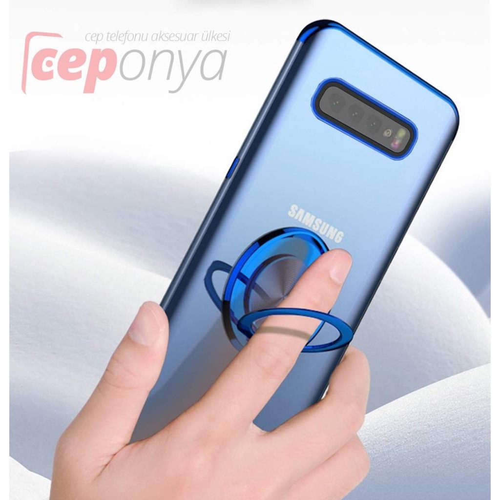 Galaxy S10 Yüzüklü Stantlı Köşeleri Renkli Şeffaf Gess Kılıf