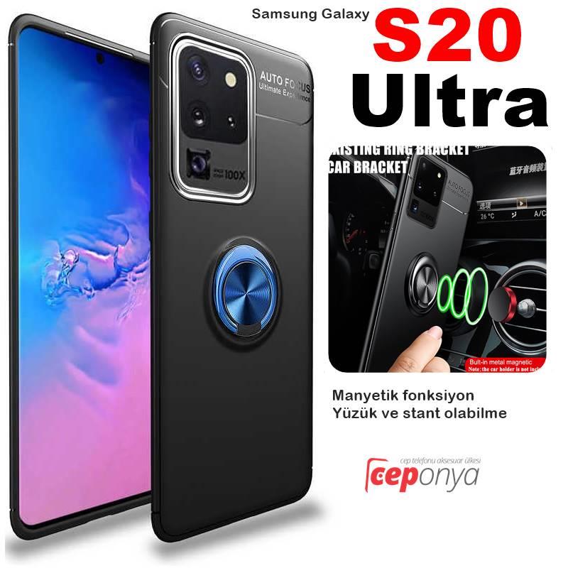 Galaxy S20 Ultra Yüzüklü Standlı Manyetik Kalite Silikon Kılıf