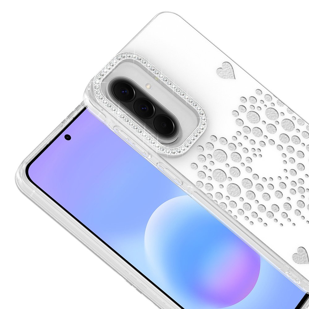 Galaxy S24 FE Kılıf Damla Taşlı Kalp Desenli Rivas Sert PC Kapak
