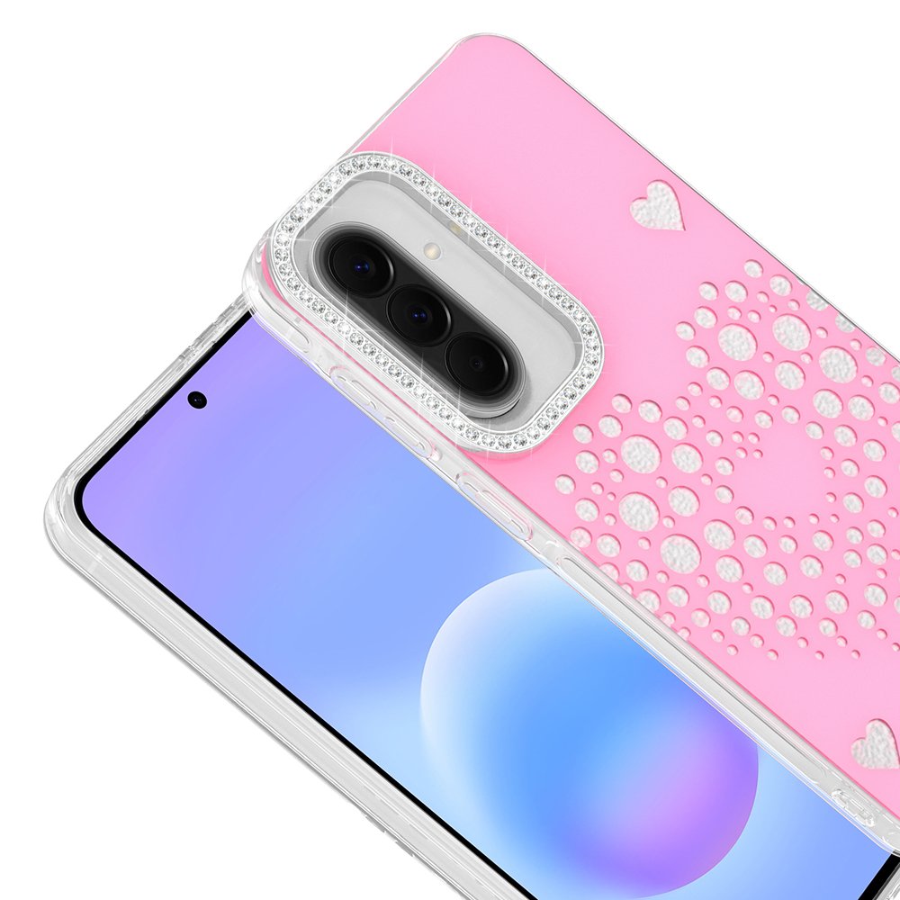 Galaxy S25 FE Kılıf Damla Taşlı Kalp Desenli Rivas Sert PC Kapak