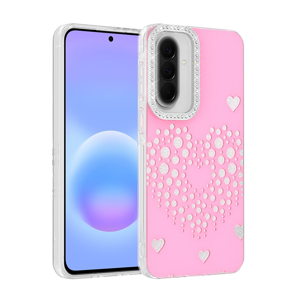 Galaxy S25 FE Kılıf Damla Taşlı Kalp Desenli Rivas Sert PC Kapak