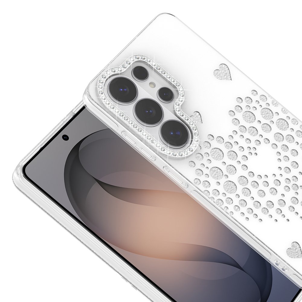 Galaxy S26 Ultra Kılıf Damla Taşlı Kalp Desenli Rivas Sert PC Kapak