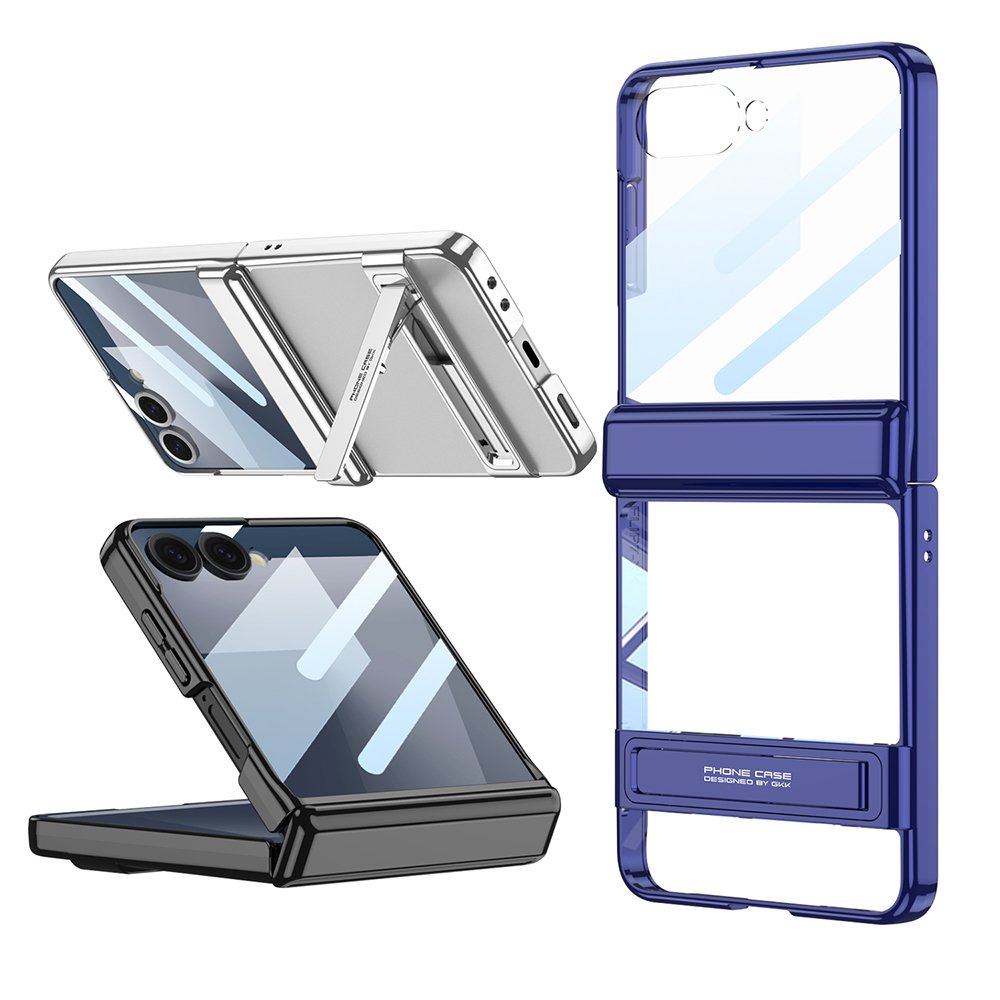 Galaxy Z Flip 7 Kılıf Kamera Korumalı Şeffaf Tasarımlı Lego Standlı Kapak