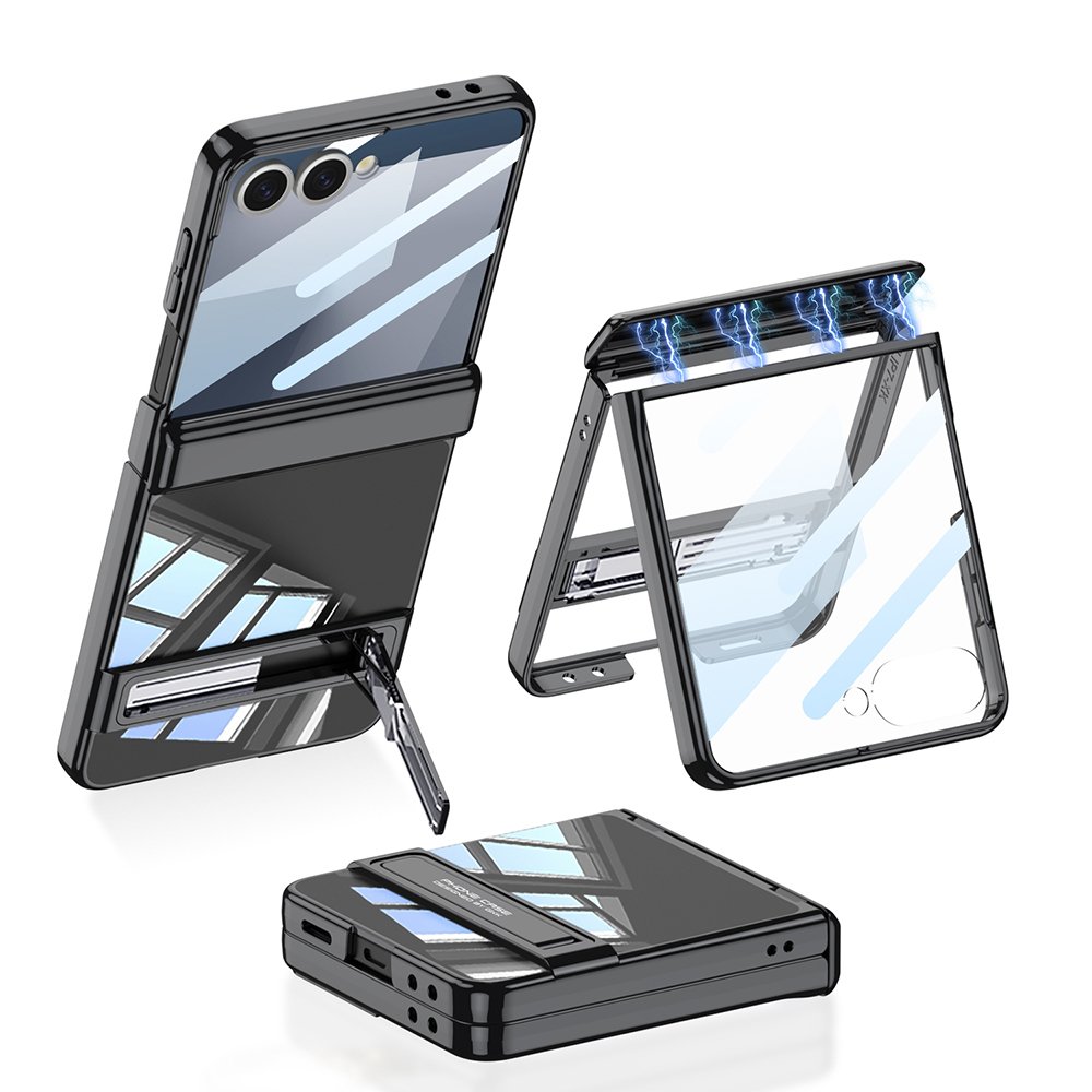 Galaxy Z Flip 7 Kılıf Kamera Korumalı Şeffaf Tasarımlı Lego Standlı Kapak