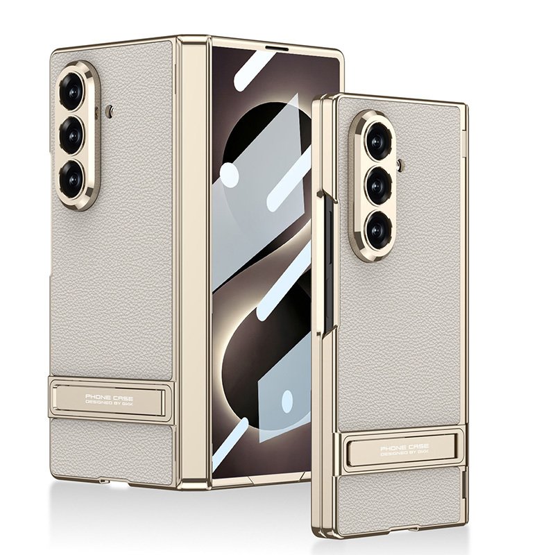 Galaxy Z Fold 8 Ultra Kılıf Kıpta KPT-08 Premium Deri Görünümlü Metal Standlı Kapak