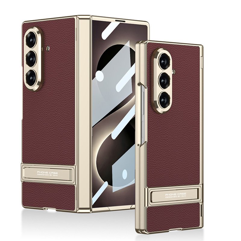 Galaxy Z Fold 8 Ultra Kılıf Kıpta KPT-08 Premium Deri Görünümlü Metal Standlı Kapak