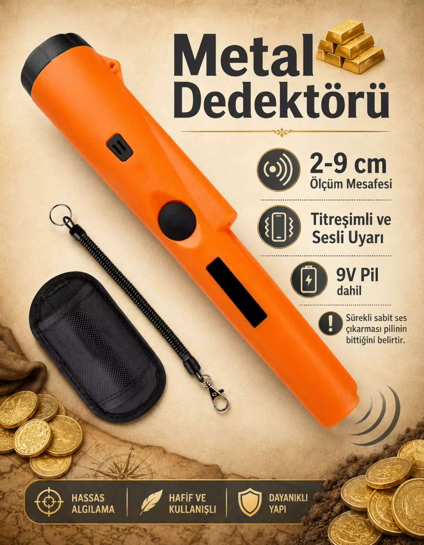 GP Pointer Altın Metal Dedektörü  El Tipi Su Geçirmez Altın Gümüş