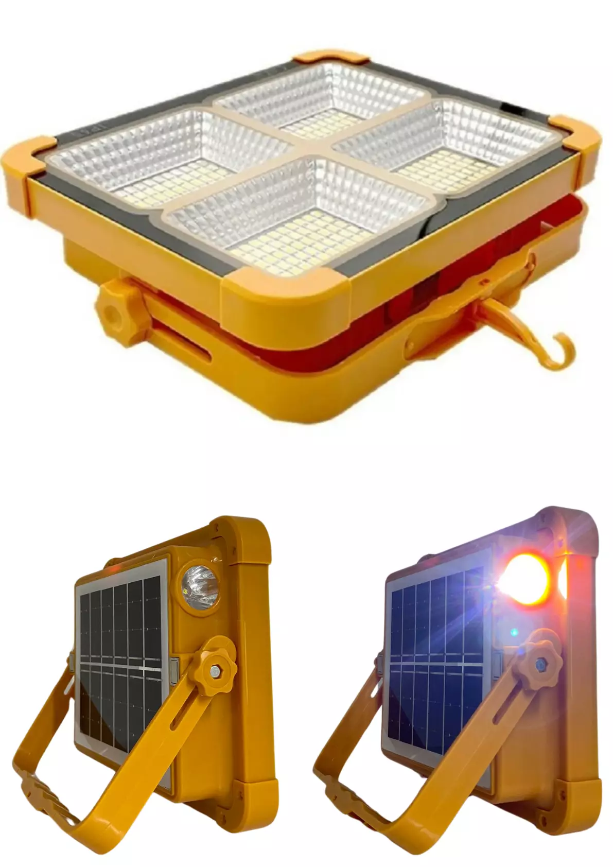 Güneş Enerjili Solar Led Projektör Taşınabilir Sarı Beyaz Ve Çakar Işık Lamba El Fenerli