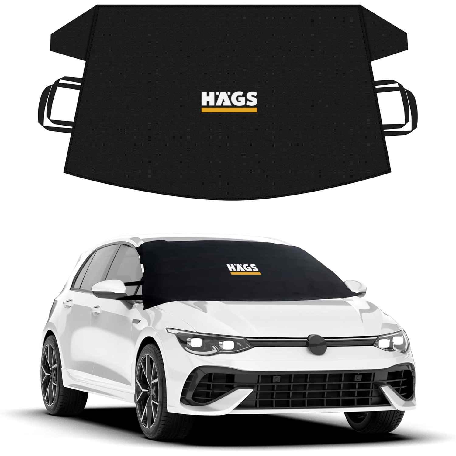 Haegs Buz ve Kar Önleyici Araç Ön Cam Örtüsü Brandası | Ağır Hizmet Tipi 600D Oxford Kumaş | Arabalar, SUV`lar, Kamyonetler İçin Oto Ön Cam Koruyucu Güneşlik | Don Örtüsü (162x106cm) S - Siyah