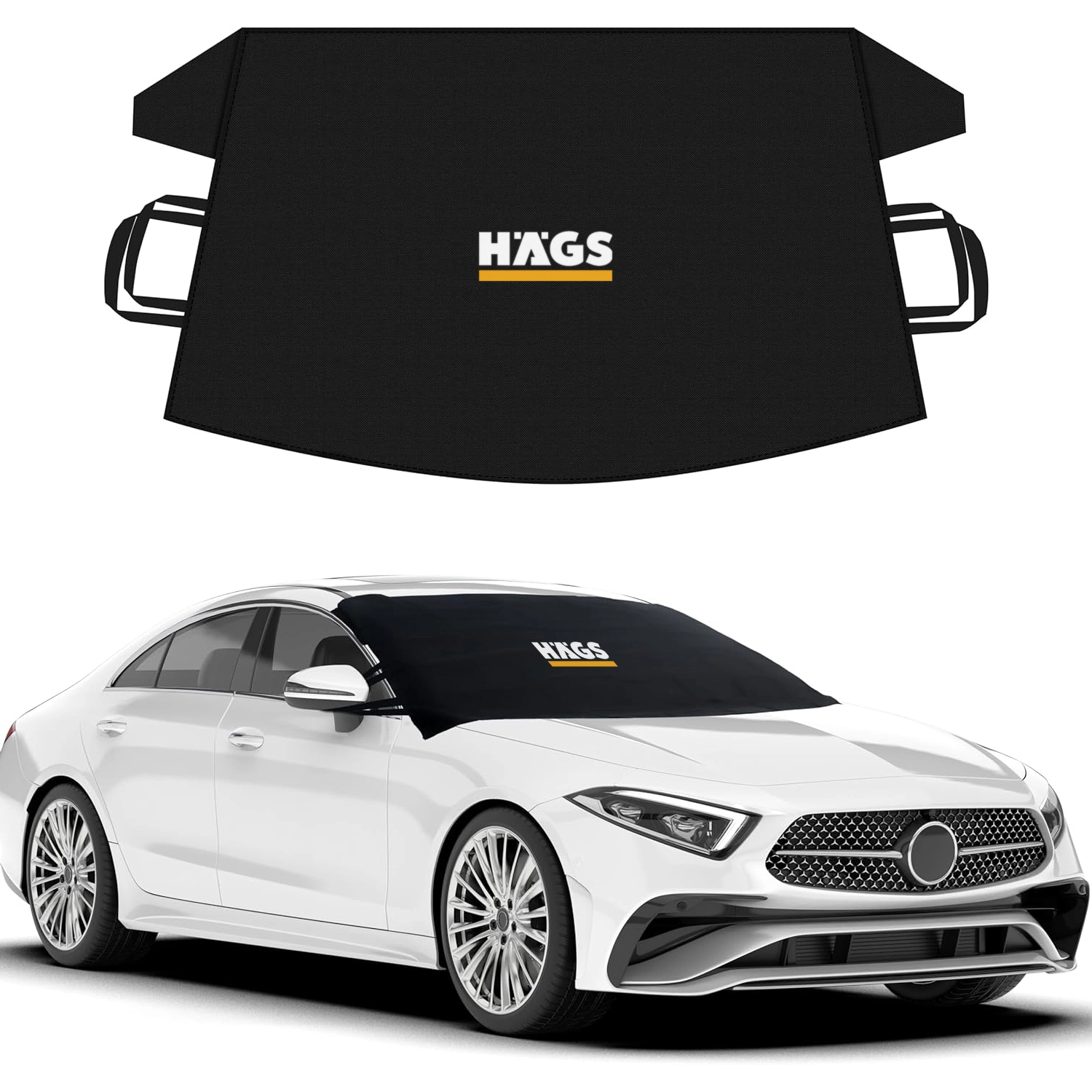 Haegs Buz ve Kar Önleyici Araç Ön Cam Örtüsü Brandası | Ağır Hizmet Tipi 600D Oxford Kumaş | Arabalar, SUV`lar, Kamyonetler İçin Oto Ön Cam Koruyucu Güneşlik | Don Örtüsü (175x106cm) STD - Siyah