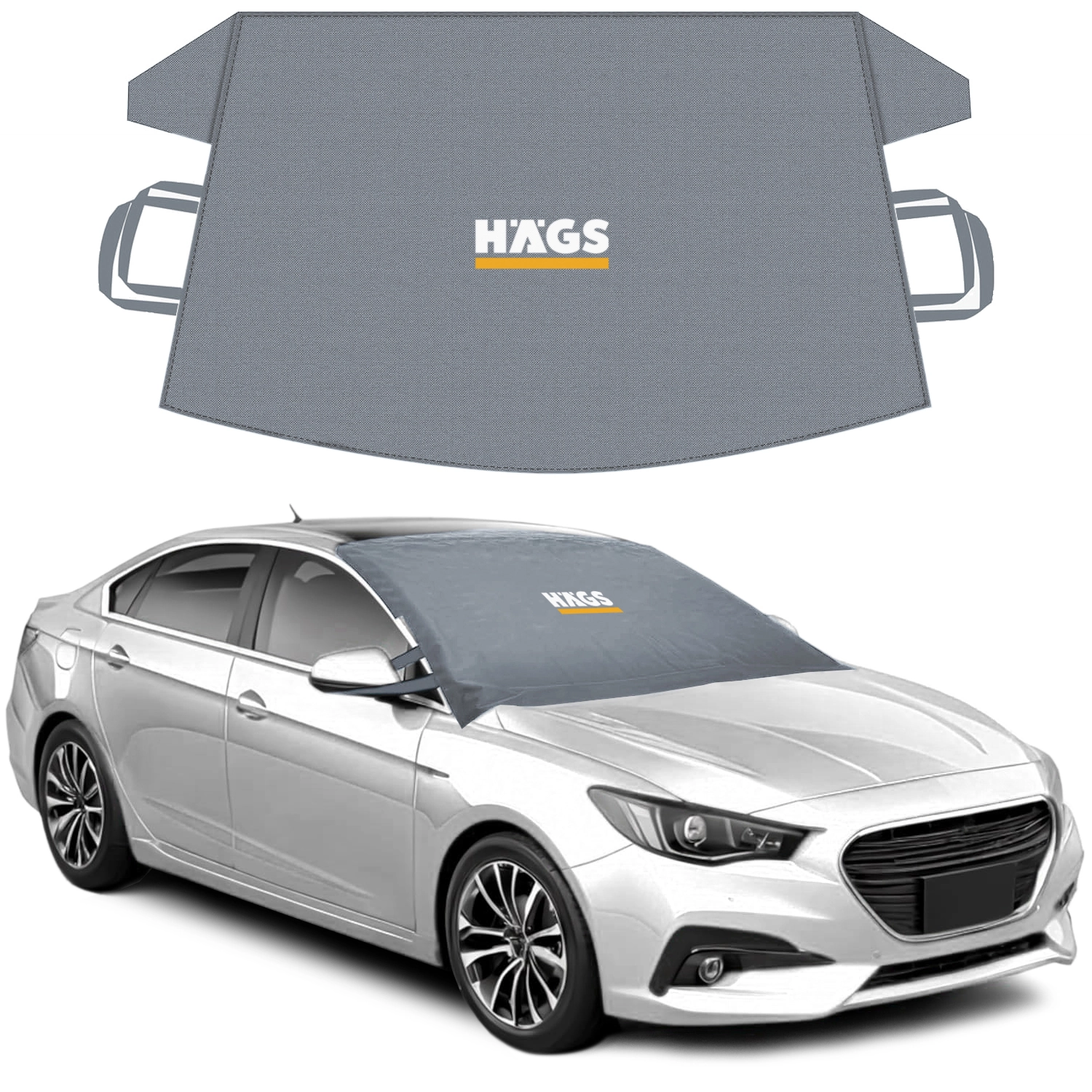 Haegs Buz ve Kar Önleyici Araç Ön Cam Örtüsü Brandası | Ağır Hizmet Tipi 600D Oxford Kumaş | Arabalar, SUV`lar, Kamyonetler İçin Oto Ön Cam Koruyucu Güneşlik | Don Örtüsü (178x106cm) L - Gri