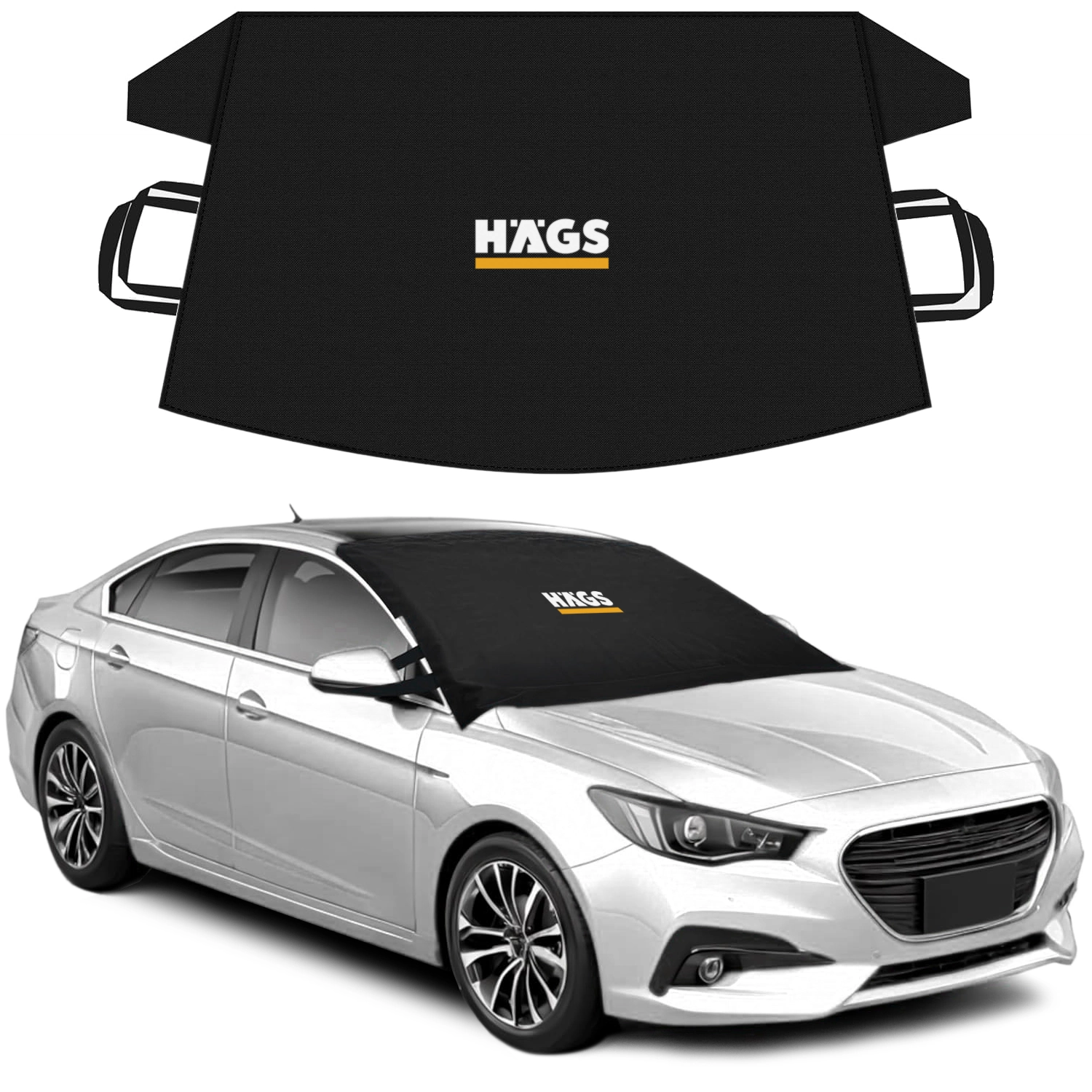 Haegs Buz ve Kar Önleyici Araç Ön Cam Örtüsü Brandası | Ağır Hizmet Tipi 600D Oxford Kumaş | Arabalar, SUV`lar, Kamyonetler İçin Oto Ön Cam Koruyucu Güneşlik | Don Örtüsü (178x106cm) L - Siyah