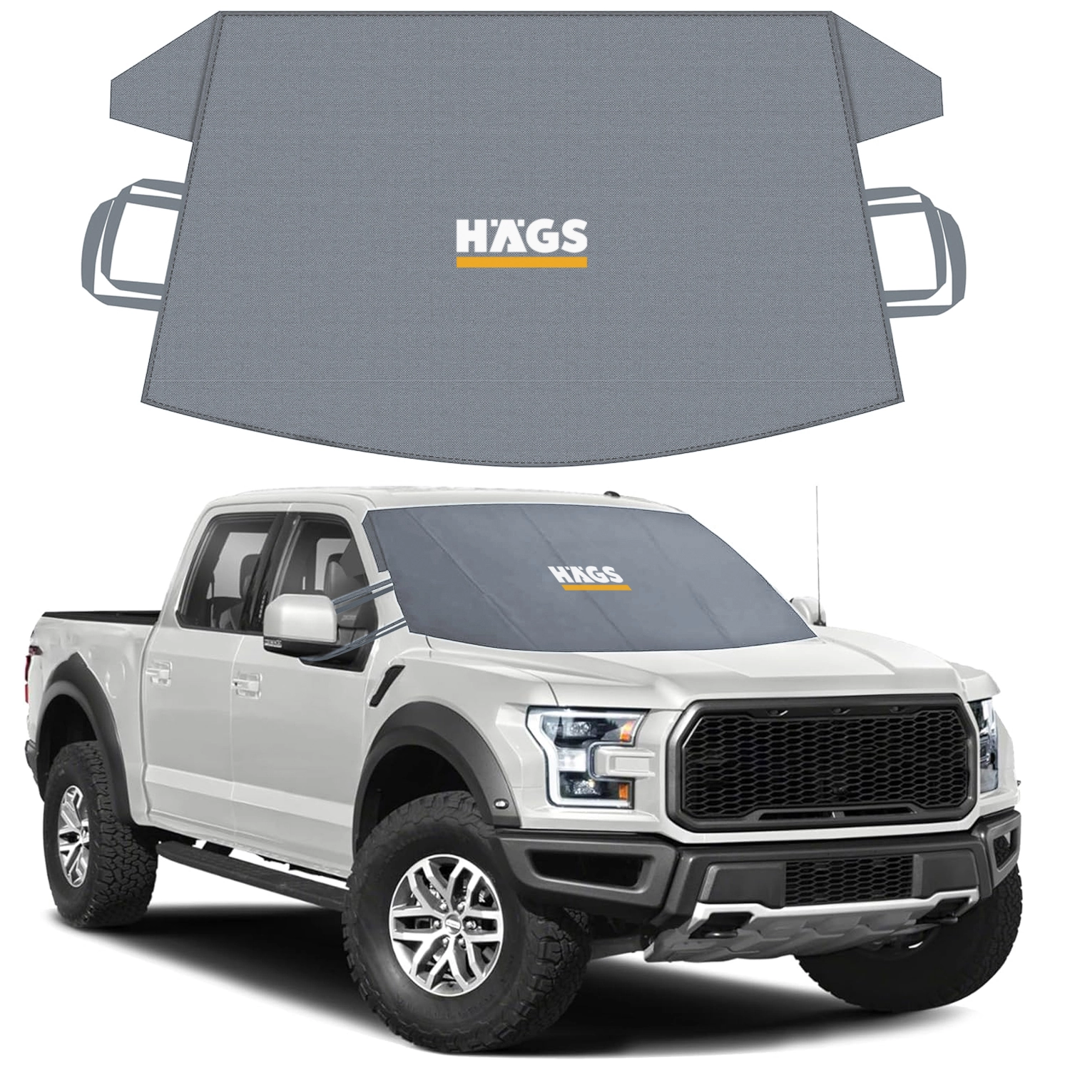 Haegs Buz ve Kar Önleyici Araç Ön Cam Örtüsü Brandası | Ağır Hizmet Tipi 600D Oxford Kumaş | Arabalar, SUV`lar, Kamyonetler İçin Oto Ön Cam Koruyucu Güneşlik | Don Örtüsü (185x109cm) XL - Gri