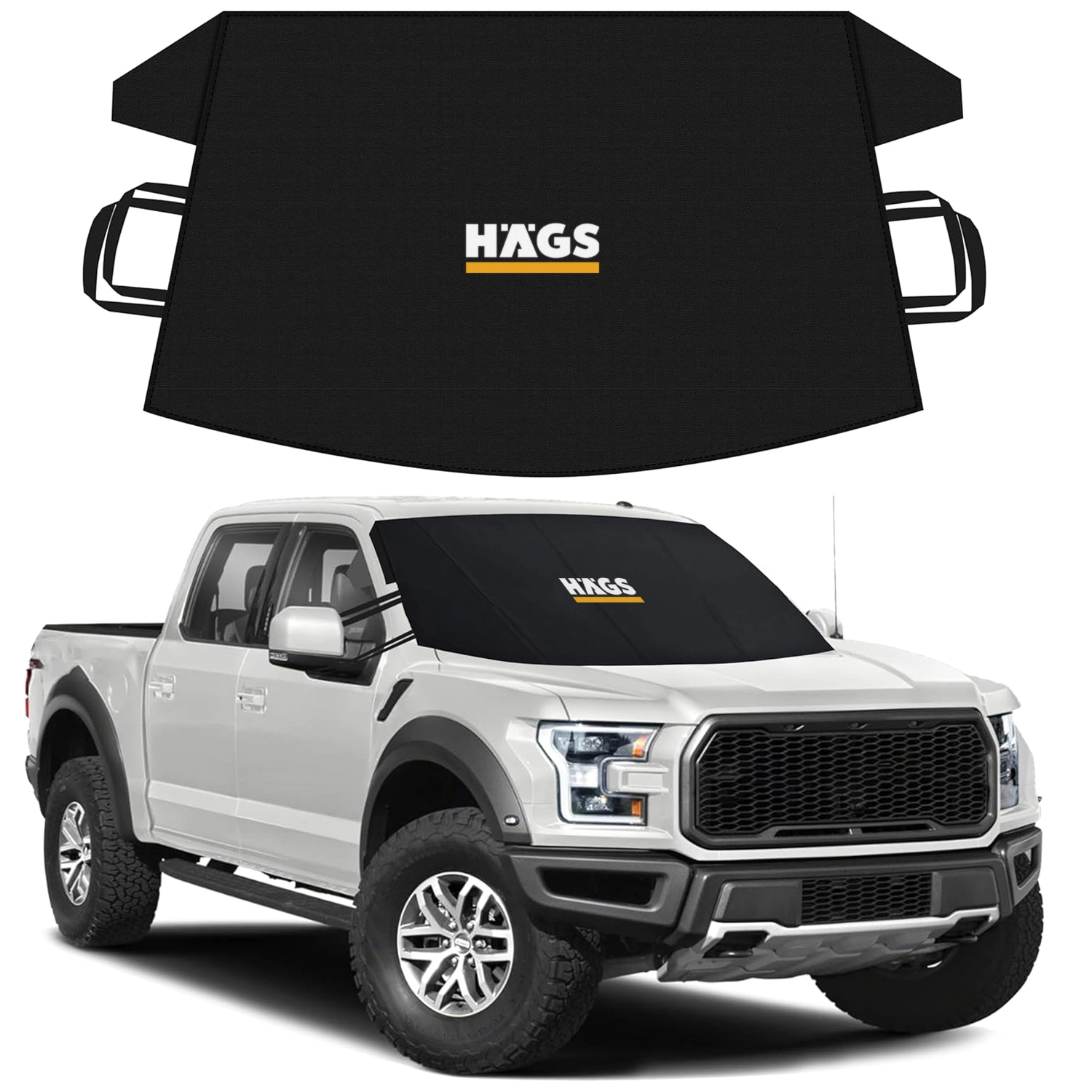 Haegs Buz ve Kar Önleyici Araç Ön Cam Örtüsü Brandası | Ağır Hizmet Tipi 600D Oxford Kumaş | Arabalar, SUV`lar, Kamyonetler İçin Oto Ön Cam Koruyucu Güneşlik | Don Örtüsü (185x109cm) XL - Siyah