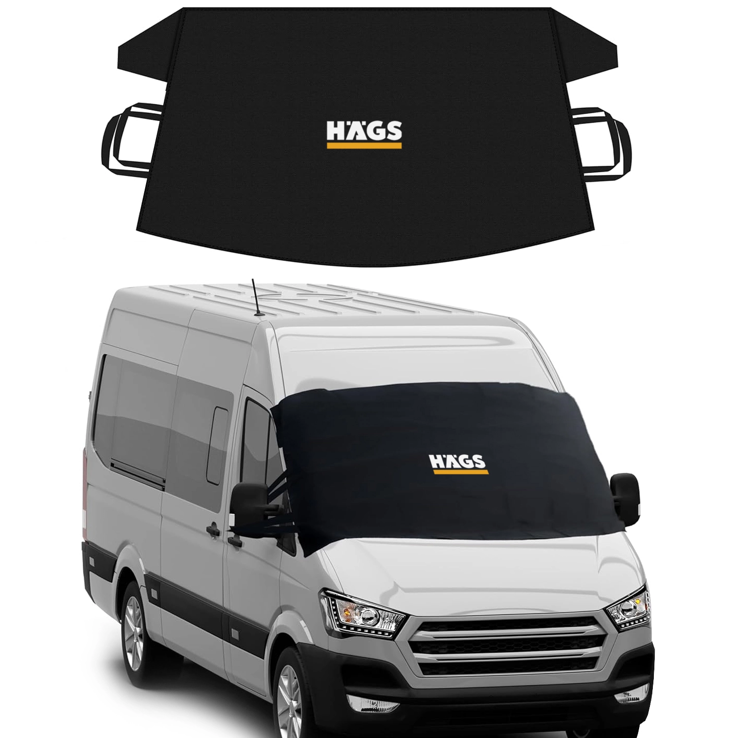 Haegs Buz ve Kar Önleyici Araç Ön Cam Örtüsü Brandası | Ağır Hizmet Tipi 600D Oxford Kumaş | Arabalar, SUV`lar, Kamyonetler İçin Oto Ön Cam Koruyucu Güneşlik | Don Örtüsü (198x114cm) XXL - Siyah