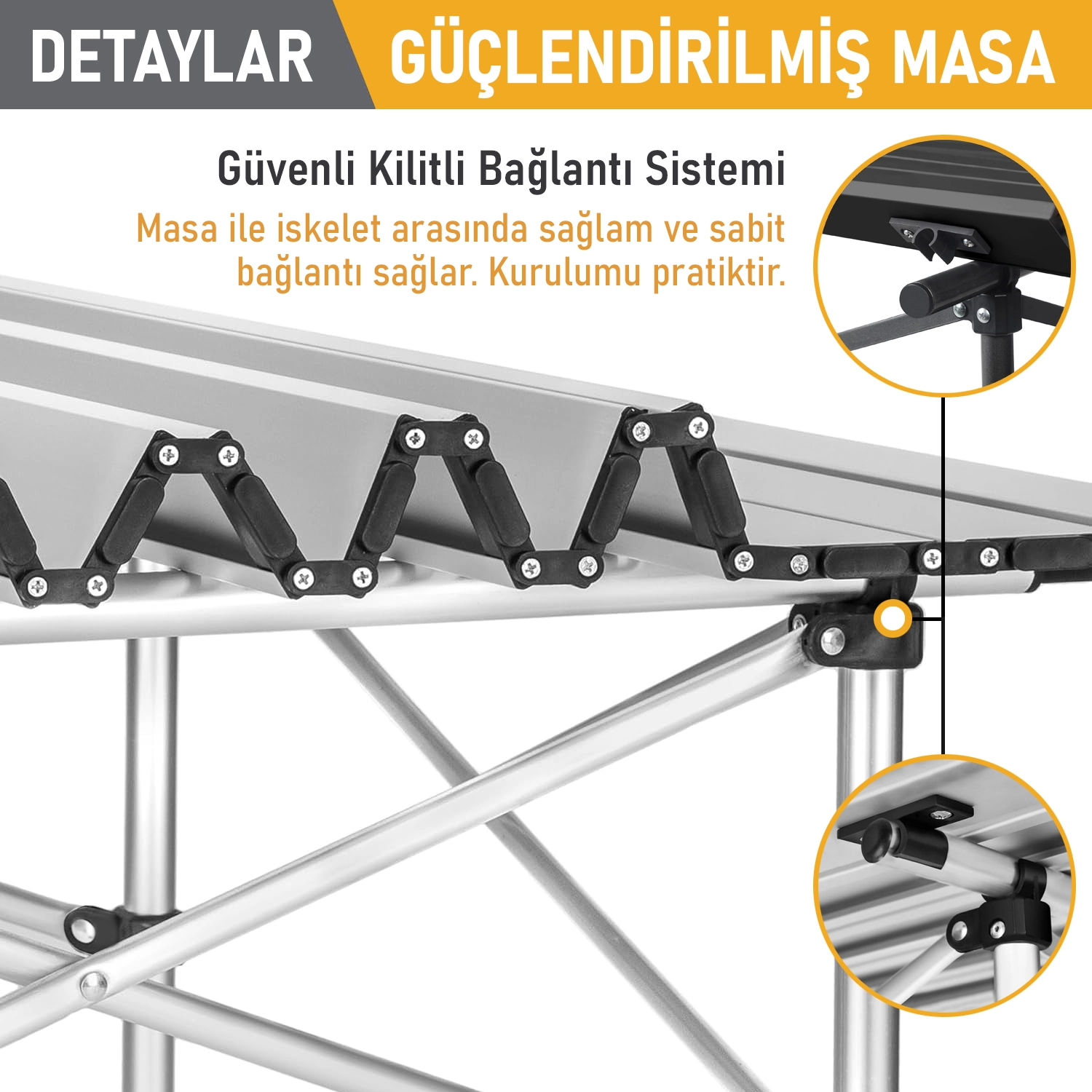 Haegs Güçlendirilmiş Alüminyum Katlanır Kamp Masası, Katlanabilir Outdoor Masa, Piknik Masası, Menteşeli Sistem, Dayanıklı Sağlam Gövdeli Kamp Masası, Taşınabilir Hafif, 3-4 Kişilik, 70x70x60cm Gümüş