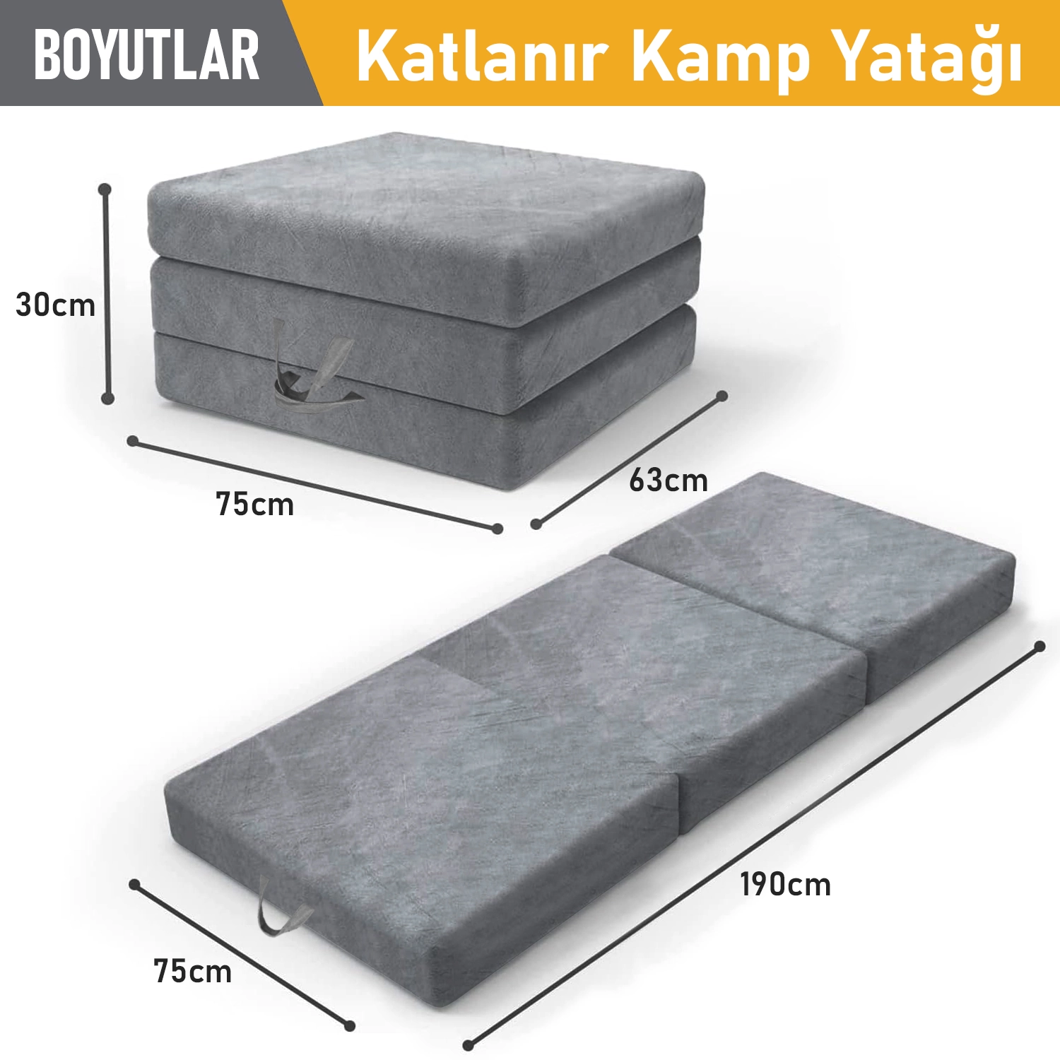 Haegs Katlanır Yatak, Kamp Yatağı, Kamp Matı, Taşınabilir Yer Yatağı, Yıkanabilir Kılıf, Misafir için, Seyahat, Kamp, Araç, Karavan, Çadır ve Yoga için İdeal; 22 Dens - 190x75x10 cm - Gri