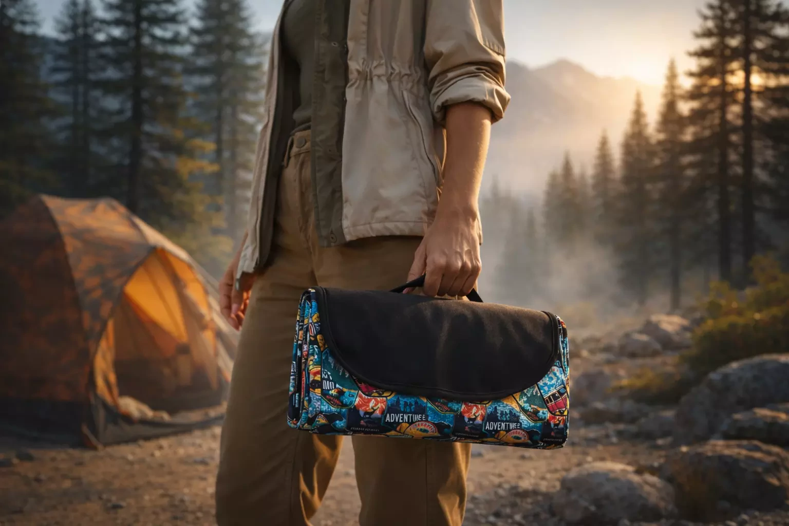 Haegs Piknik Örtüsü, Çanta Kamp Matı, Plaj Matı, Piknik Yer Örtüsü, Seyahat, Kamp, Outdoor, Park Çim Kum Tutmaz, Su Geçirmez, Kullanışlı Çanta Model, Katlanabilir 200x150cm - Adventure