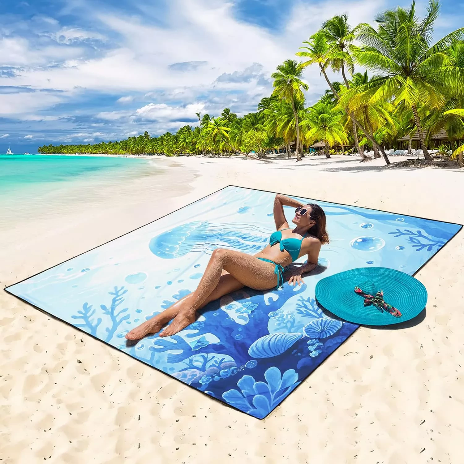 Haegs Piknik Örtüsü, Çanta Kamp Matı, Plaj Matı, Piknik Yer Örtüsü, Seyahat, Kamp, Outdoor, Park Çim Kum Tutmaz, Su Geçirmez, Kullanışlı Çanta Model, Katlanabilir 200x150cm - Deniz Anası