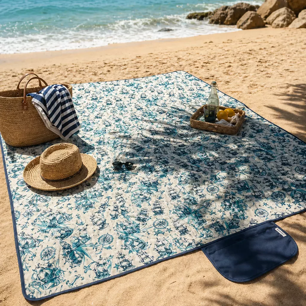 Haegs Piknik Örtüsü, Çanta Kamp Matı, Plaj Matı, Piknik Yer Örtüsü, Seyahat, Kamp, Outdoor, Park Çim Kum Tutmaz, Su Geçirmez, Kullanışlı Çanta Model, Katlanabilir 200x150cm - Deniz Pusulası