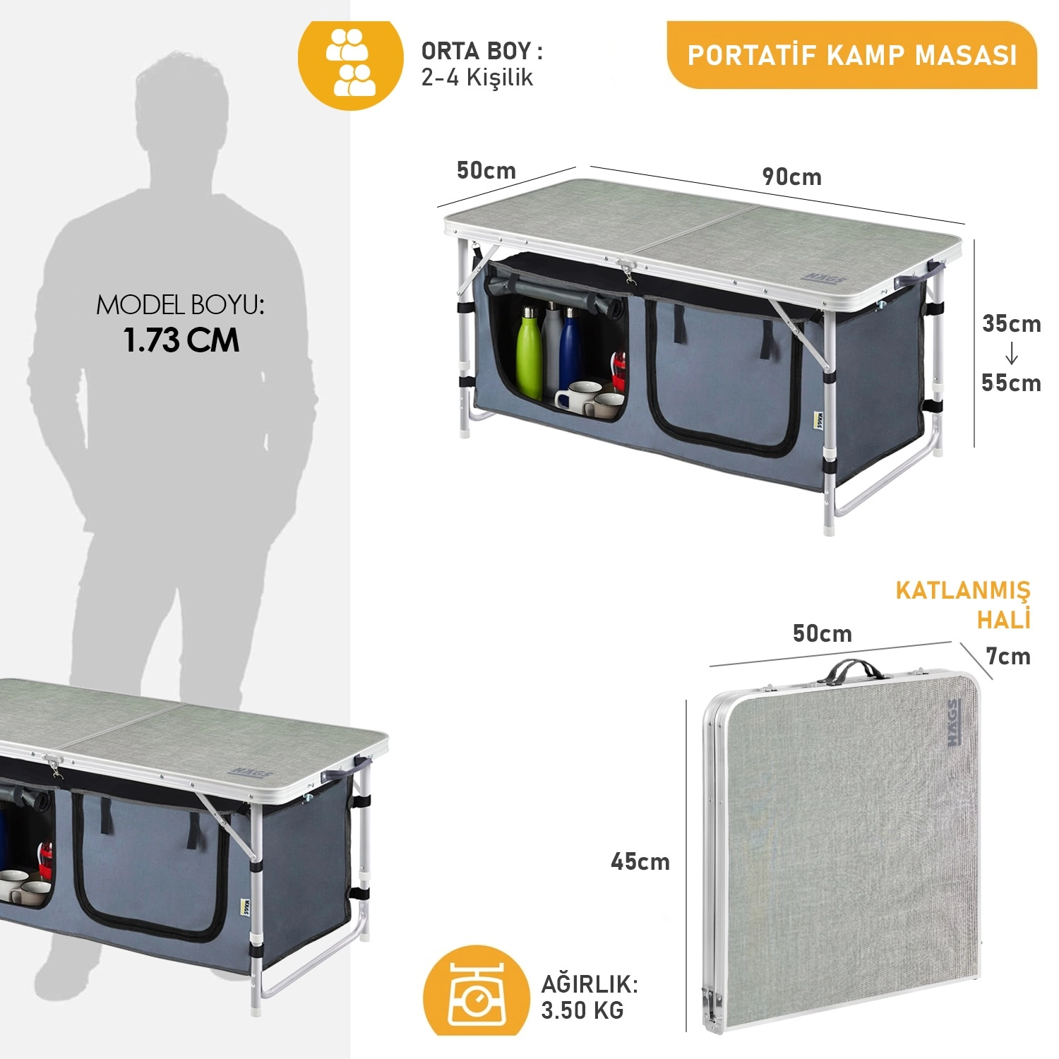 Haegs Saklama Dolaplı Kamp Masası, Outdoor Kamp Mutfağı, Kamp Dolabı, Katlanabilir Kamp Piknik Masası, Seyahat Mutfağı, Mutfak Dolabı, Depolama bölmeli, Dış Mekan Mutfağı 90-50cm- Kumaş Desenli