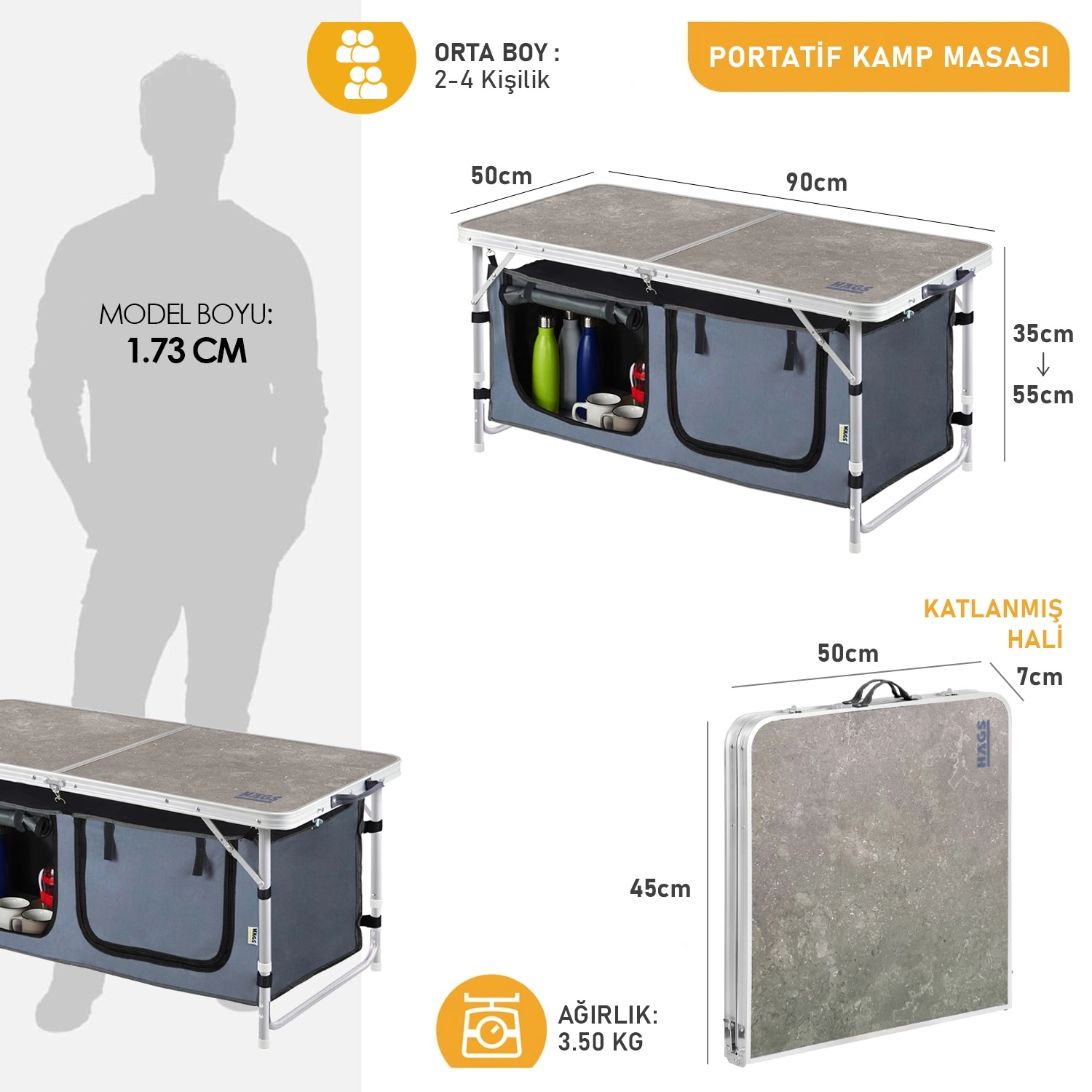 Haegs Saklama Dolaplı Kamp Masası, Outdoor Kamp Mutfağı, Kamp Dolabı, Katlanabilir Kamp Piknik Masası, Seyahat Mutfağı, Mutfak Dolabı, Depolama bölmeli, Dış Mekan Mutfağı 90-50cm- Mermer Desenli
