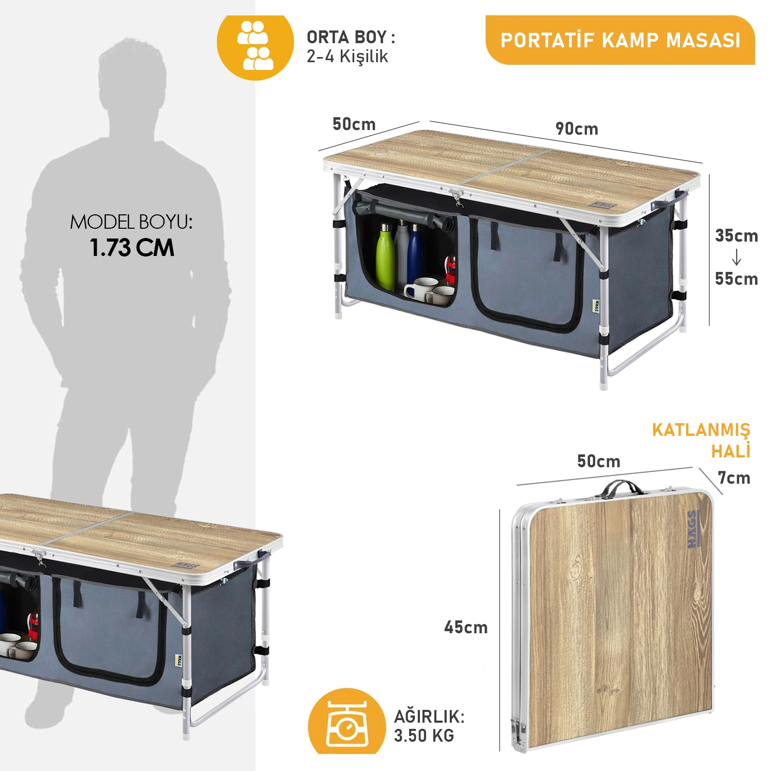 Haegs Saklama Dolaplı Kamp Masası, Outdoor Kamp Mutfağı, Kamp Dolabı, Katlanabilir Kamp Piknik Masası, Seyahat Mutfağı, Mutfak Dolabı, Depolama bölmeli, Dış Mekan Mutfağı 90x50cm Naturel Meşe