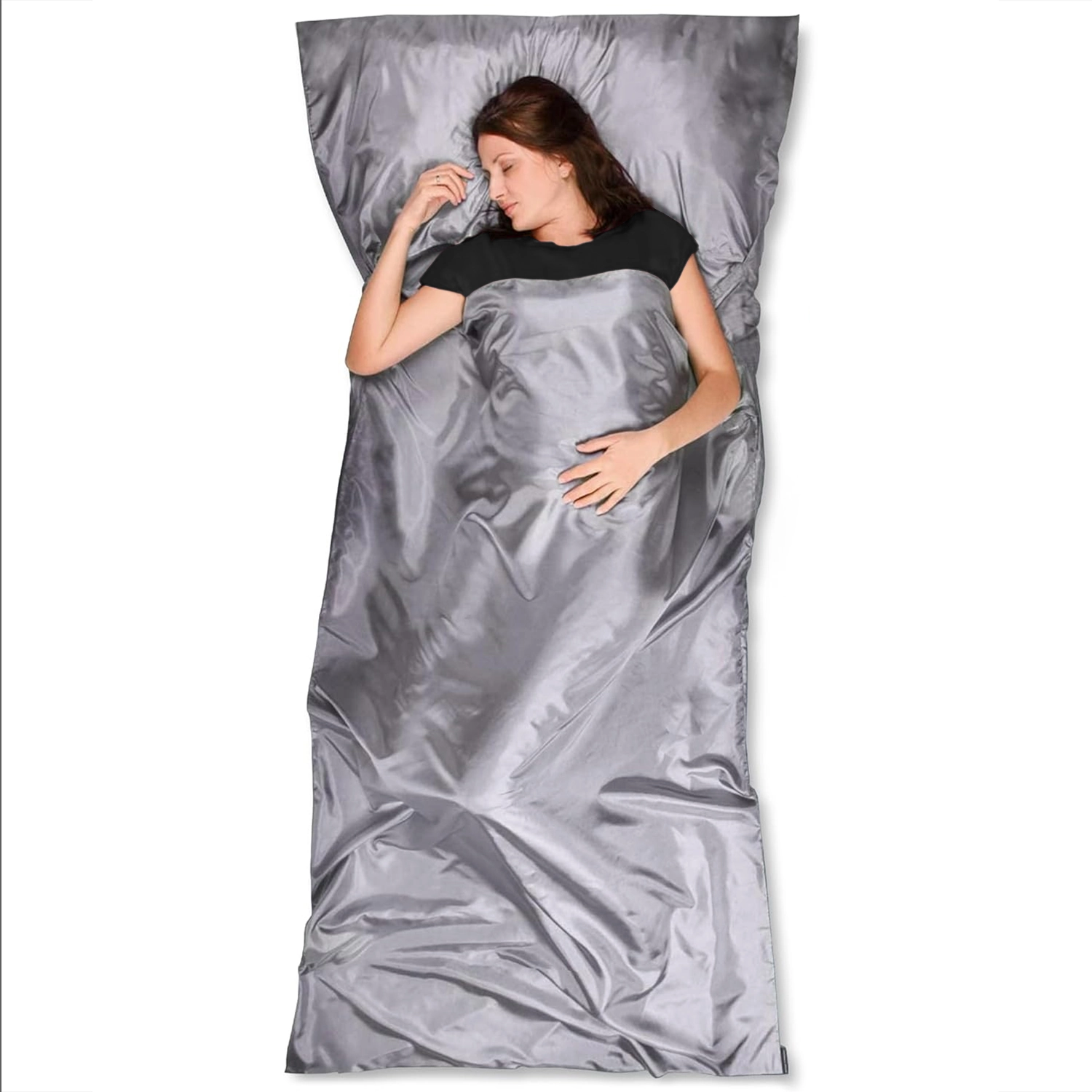 Haegs Seyahat Uyku Nevresimi, Saten Polyester, Hafif Kompakt Taşınabilir Seyahat tipi Nevresim Takımı, Otel için Temiz Çarşaf, Kamp Uyku Tulumu Astarı, Kamp Çadır Çarşafı 220 x 105cm Gri