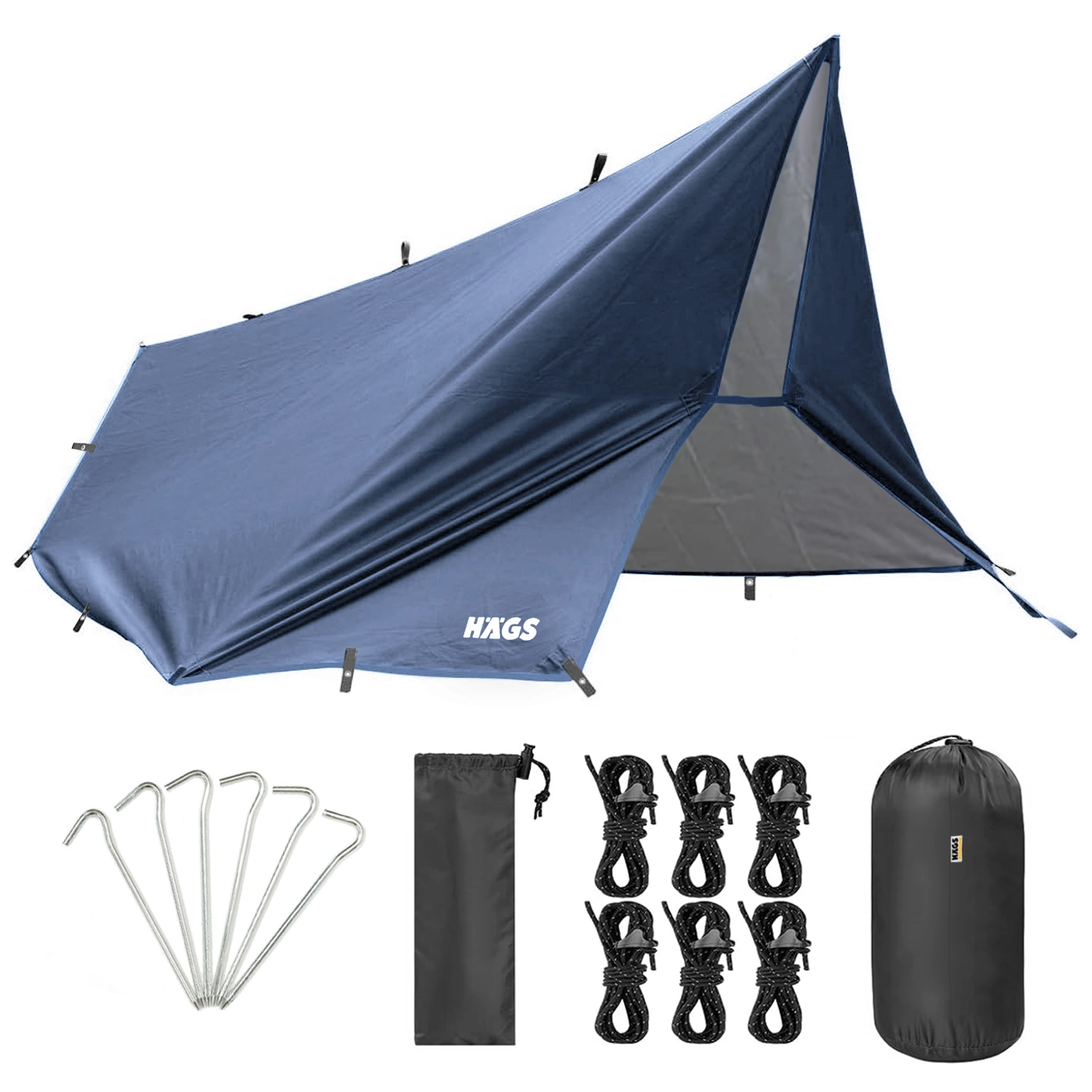 Haegs Su Geçirmez Tarp Tente Gölgelik Örtü, 4 Mevsim Taşınabilir Örtü Branda Çok İşlevli Outdoor Açık Hava Kamp Seyahat Tente Branda Barınak Yağmurluk, Güneşlik Karavan Yan Gölgelik Çadır 300x400 cm - Koyu Mavi