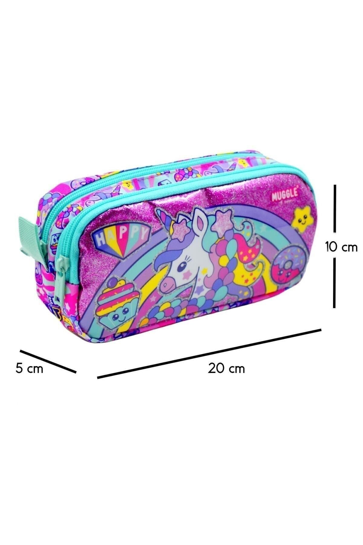 Happy Unicorn Pembe 2 Gözlü Kalemlik Çantası (mu-6505)