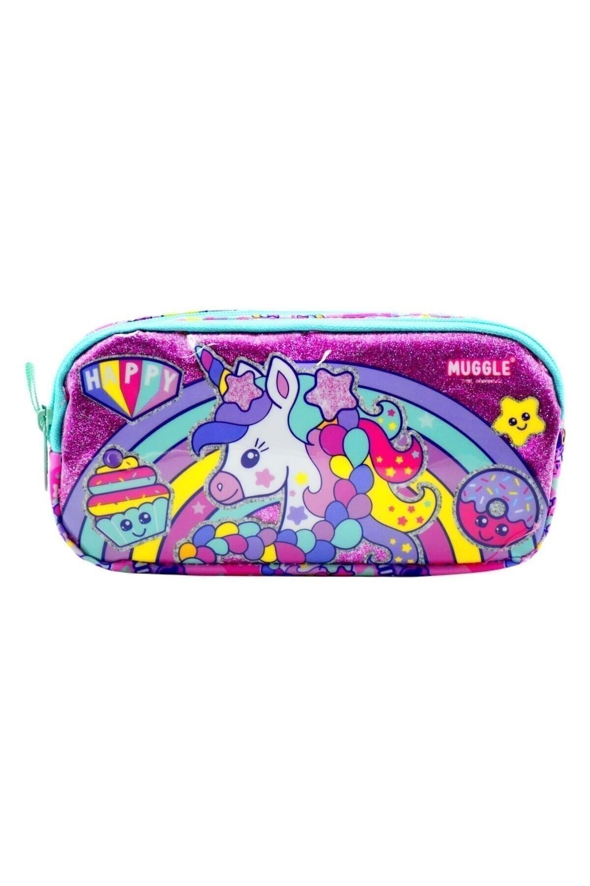 Happy Unicorn Pembe 2 Gözlü Kalemlik Çantası (mu-6505)