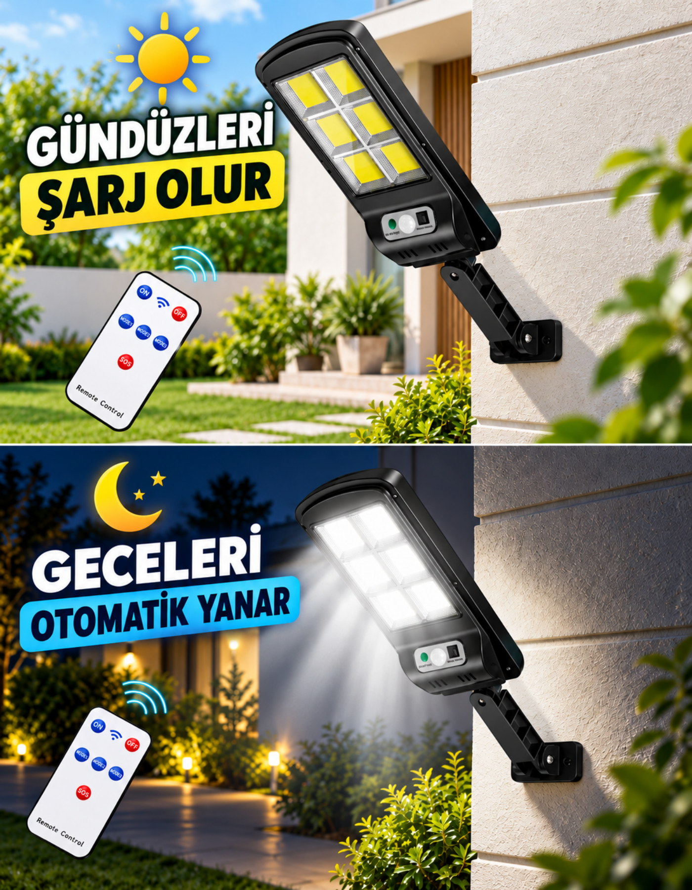 Hareket Sensörlü 120 LED Solar Bahçe Lambası 3 Modlu Dış Mekan Aydınlatma
