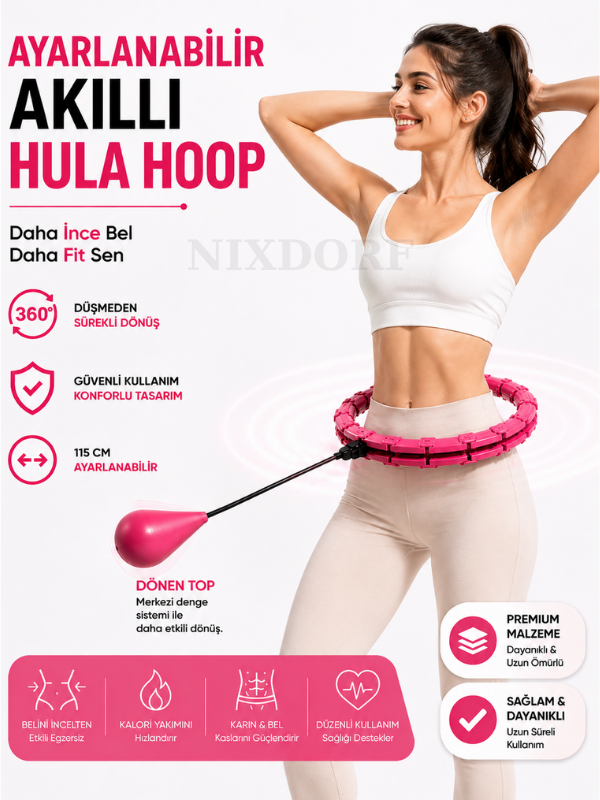 Hula Hoop Egzersiz Çemberi - Egzersiz Halkası - Ağırlıklı - Bel Bölgesi Ayarlanabilir - Hulahop