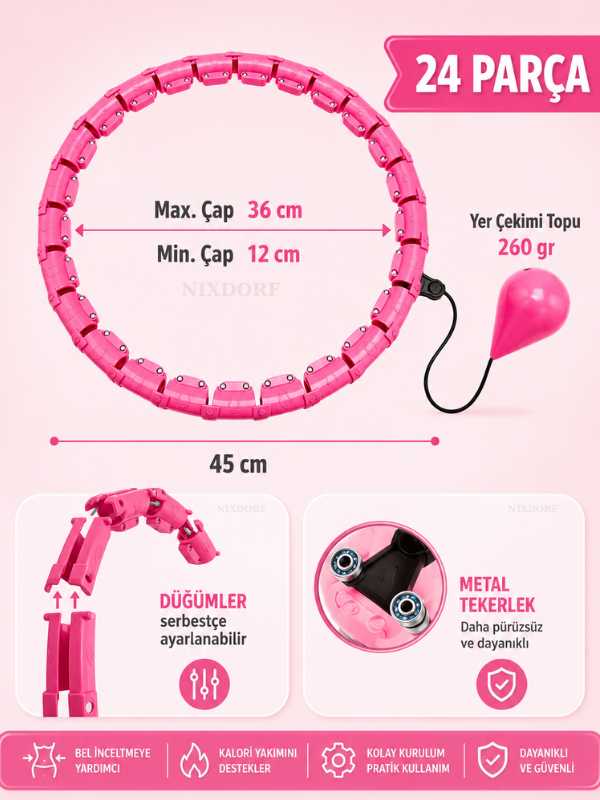 Hula Hoop Egzersiz Çemberi - Egzersiz Halkası - Ağırlıklı - Bel Bölgesi Ayarlanabilir - Hulahop