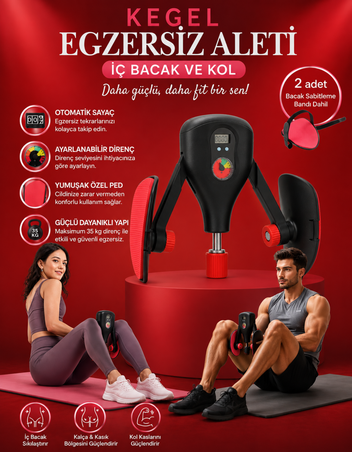 İç Bacak Egzersiz Aleti 35 Kg Ayarlanabilir Kegel Cihazı Pelvik Kas Aleti Kalça Kol Sıkılaştırıcı